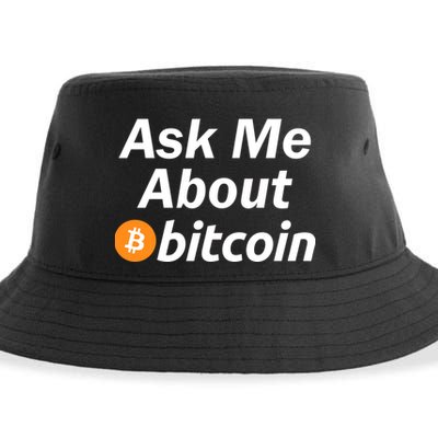 Ask Me About Bitcoin Cryptocurrency Logo Sustainable Bucket Hat