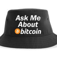 Ask Me About Bitcoin Cryptocurrency Logo Sustainable Bucket Hat