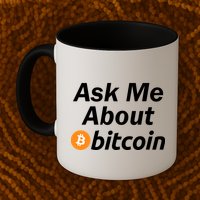Ask Me About Bitcoin Cryptocurrency Logo Mug