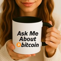 Ask Me About Bitcoin Cryptocurrency Logo Mug
