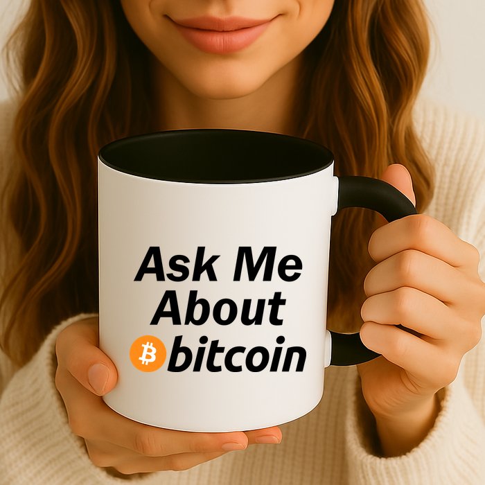 Ask Me About Bitcoin Cryptocurrency Logo Mug