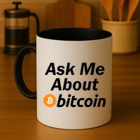 Ask Me About Bitcoin Cryptocurrency Logo Mug