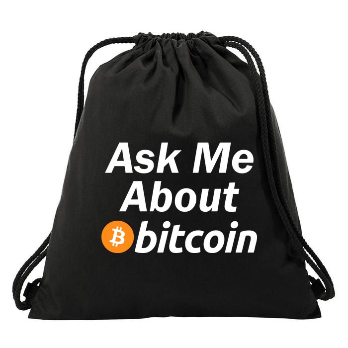 Ask Me About Bitcoin Cryptocurrency Logo Drawstring Bag