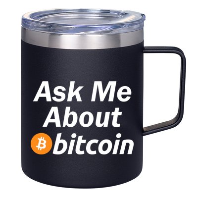 Ask Me About Bitcoin Cryptocurrency Logo 12oz Stainless Steel Coffee Mug