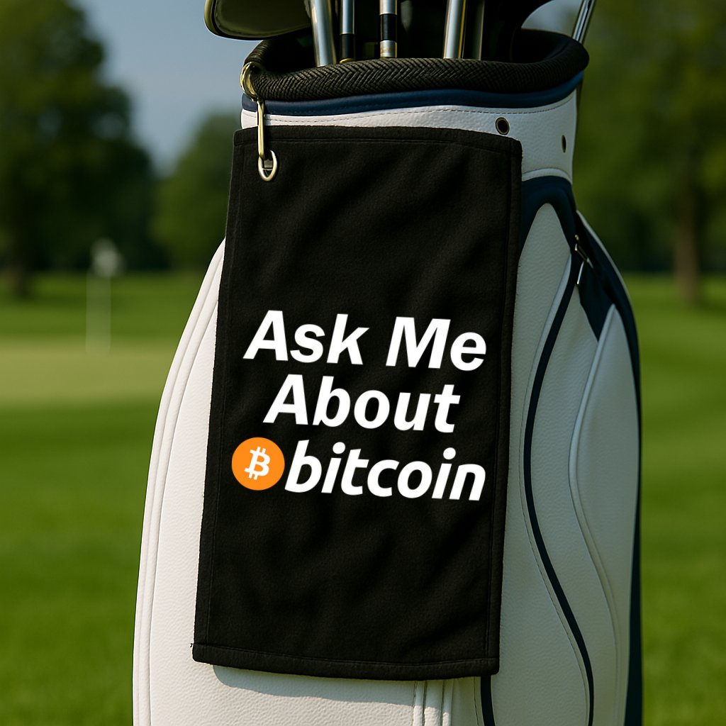Ask Me About Bitcoin Cryptocurrency Logo Golf Towel