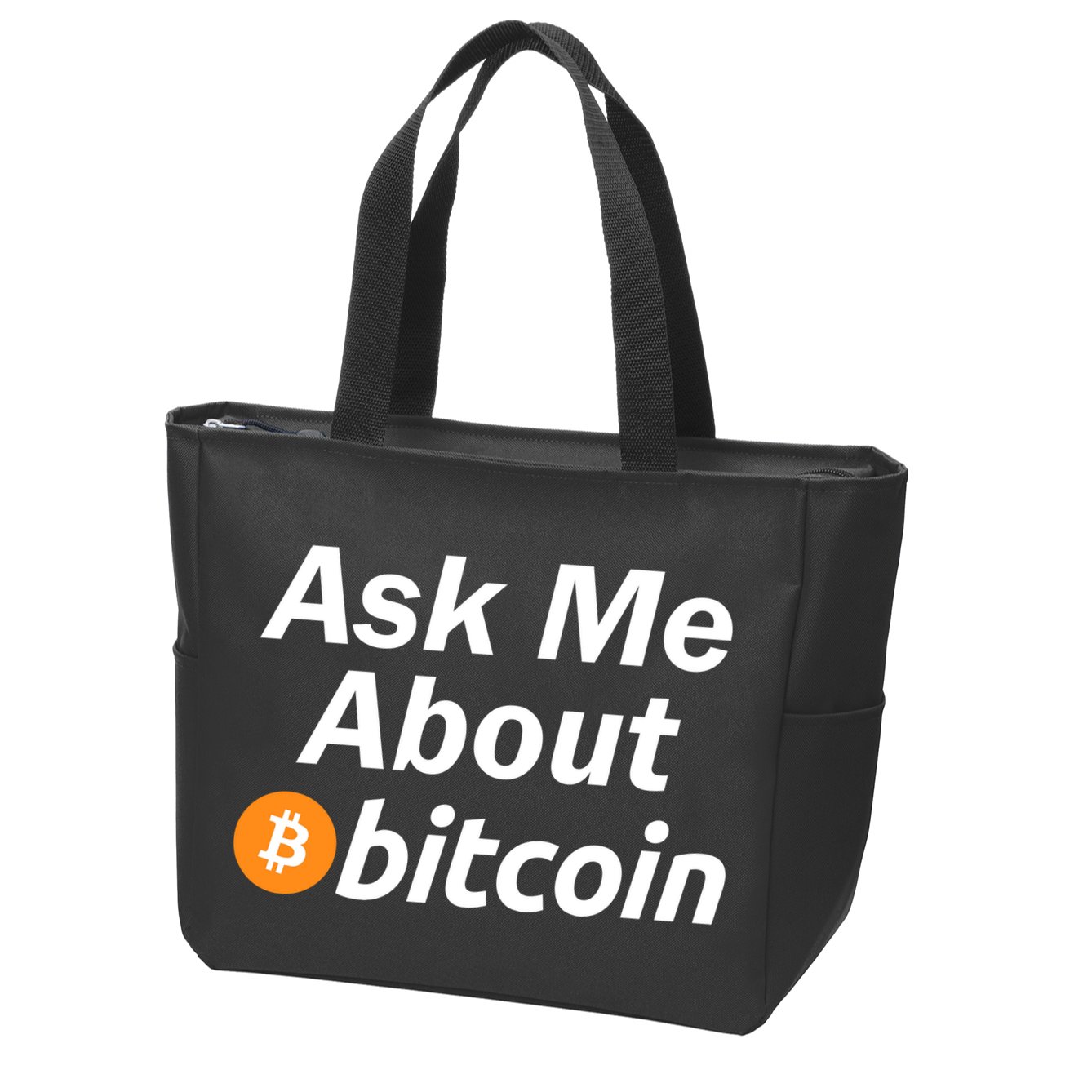 Ask Me About Bitcoin Cryptocurrency Logo Zip Tote Bag