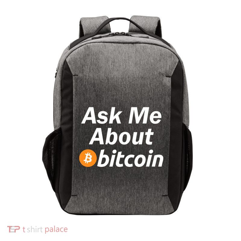 Ask Me About Bitcoin Cryptocurrency Logo Vector Backpack