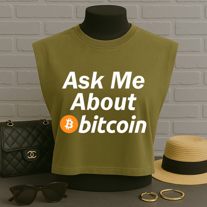 Ask Me About Bitcoin Cryptocurrency Logo Garment-Dyed Women's Muscle Tee