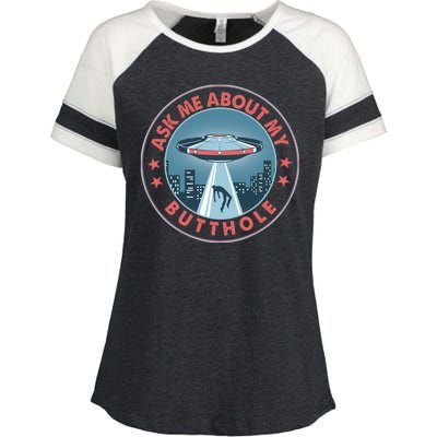 Ask Me About My Butthole Alien Abduction Enza Ladies Jersey Colorblock Tee