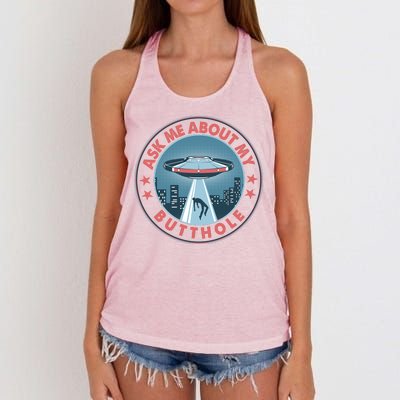 Ask Me About My Butthole Alien Abduction Women's Knotted Racerback Tank