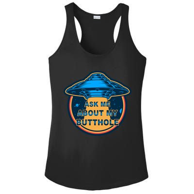 Ask Me About My Butthole Funny Alien Ladies PosiCharge Competitor Racerback Tank