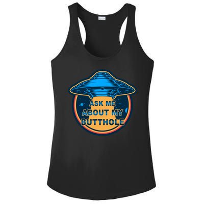 Ask Me About My Butthole Funny Alien Ladies PosiCharge Competitor Racerback Tank