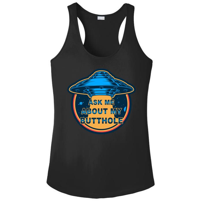 Ask Me About My Butthole Funny Alien Ladies PosiCharge Competitor Racerback Tank