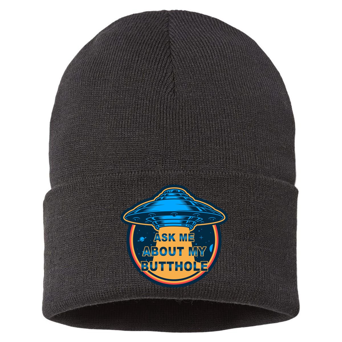 Ask Me About My Butthole Funny Alien Sustainable Knit Beanie