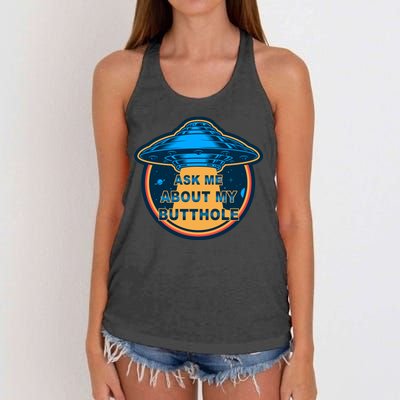 Ask Me About My Butthole Funny Alien Women's Knotted Racerback Tank