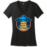 Ask Me About My Butthole Funny Alien Women's V-Neck T-Shirt