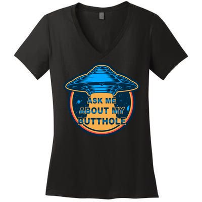 Ask Me About My Butthole Funny Alien Women's V-Neck T-Shirt