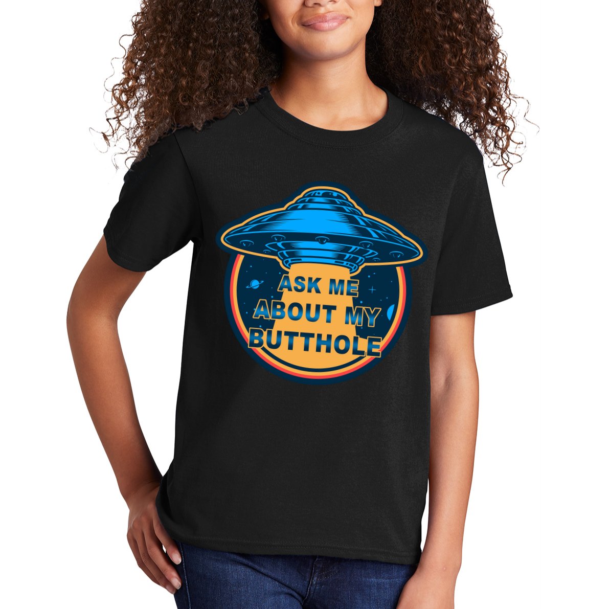 Ask Me About My Butthole Funny Alien Kids T-Shirt