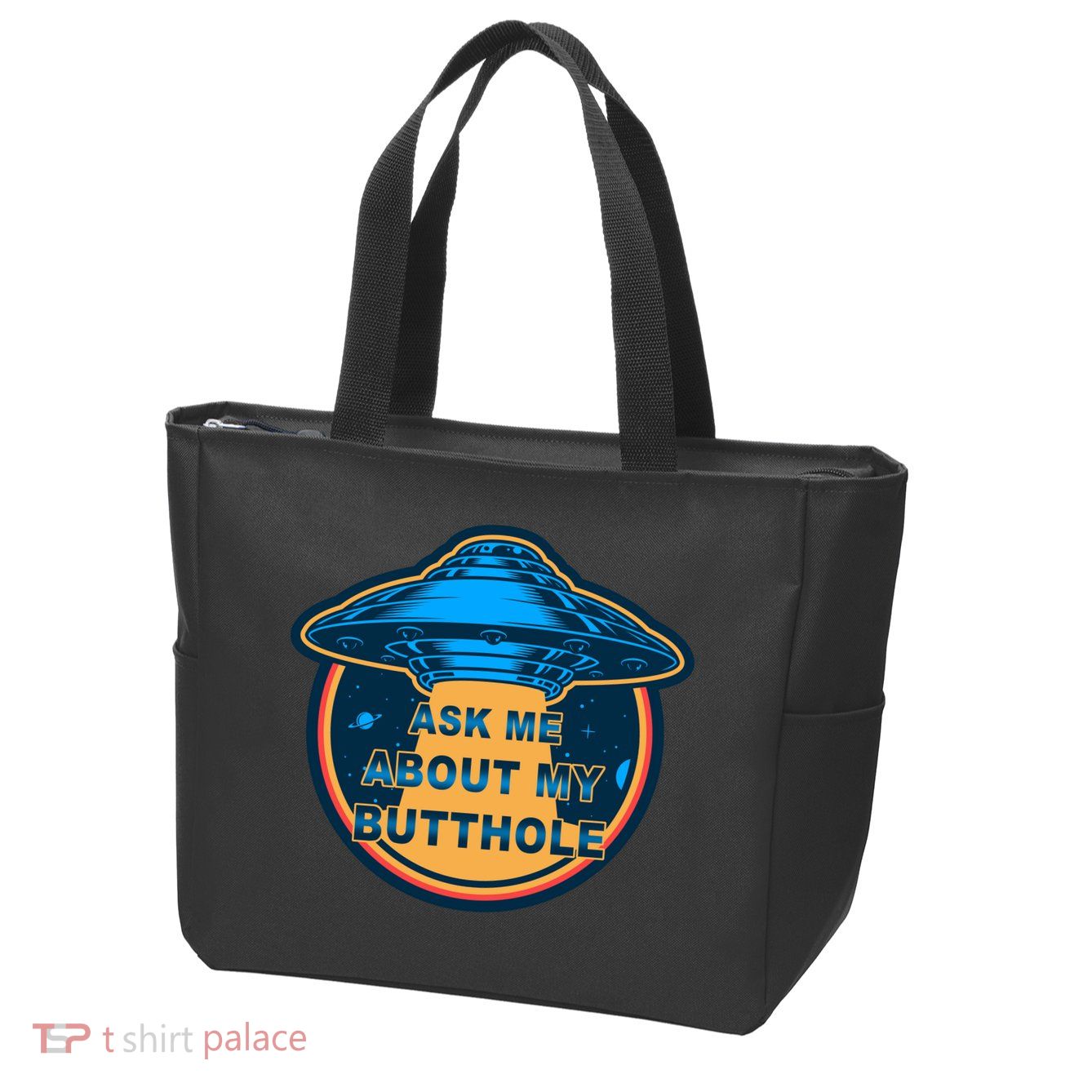Ask Me About My Butthole Funny Alien Zip Tote Bag