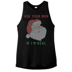 Ask Your Mom If I'm Real Funny Santa X-Mas Ladies PosiCharge Tri-Blend Wicking Tank