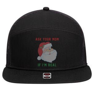 Ask Your Mom If I'm Real Funny Santa X-Mas 7 Panel Mesh Trucker Snapback Hat