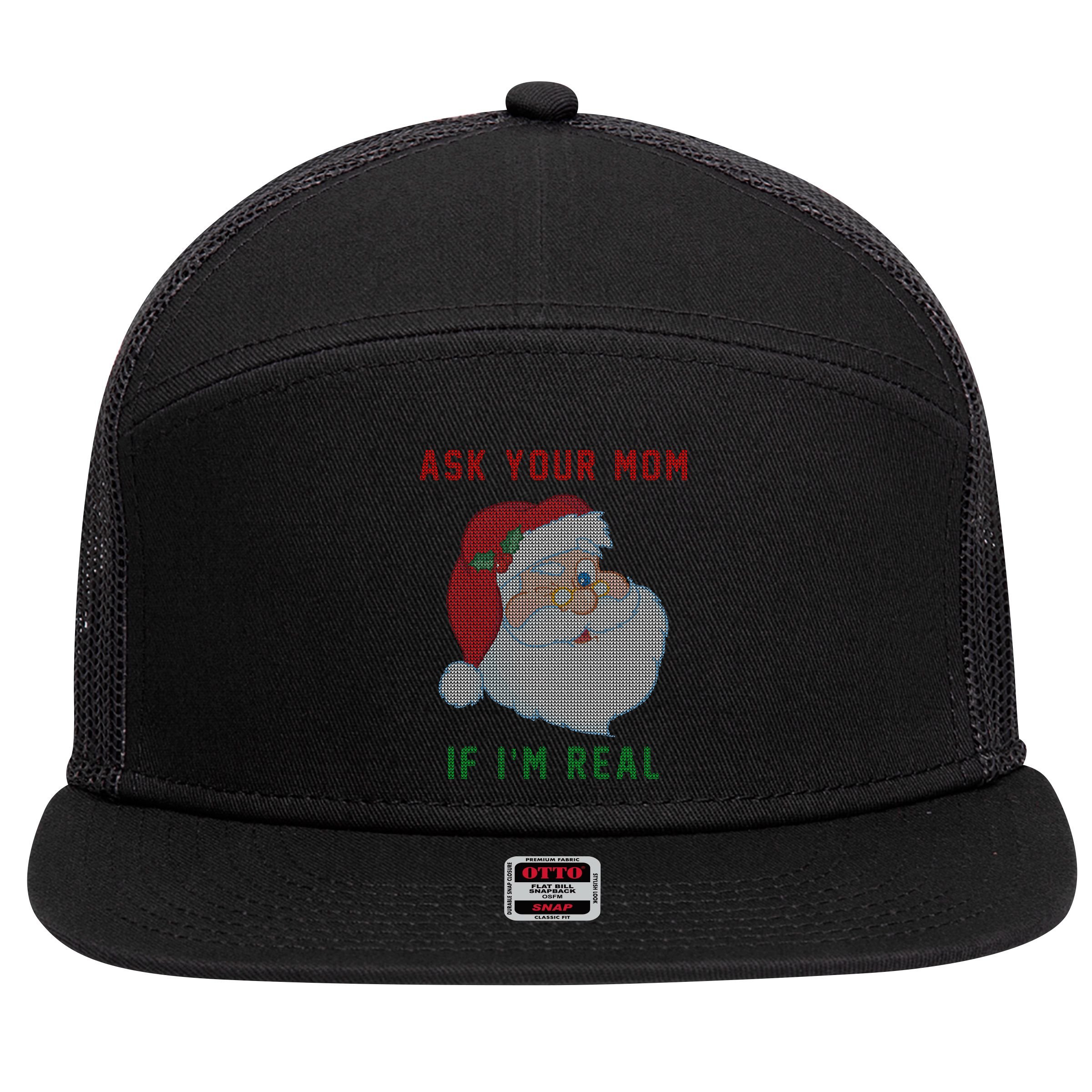 Ask Your Mom If I'm Real Funny Santa X-Mas 7 Panel Mesh Trucker Snapback Hat