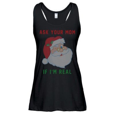 Ask Your Mom If I'm Real Funny Santa X-Mas Ladies Essential Flowy Tank
