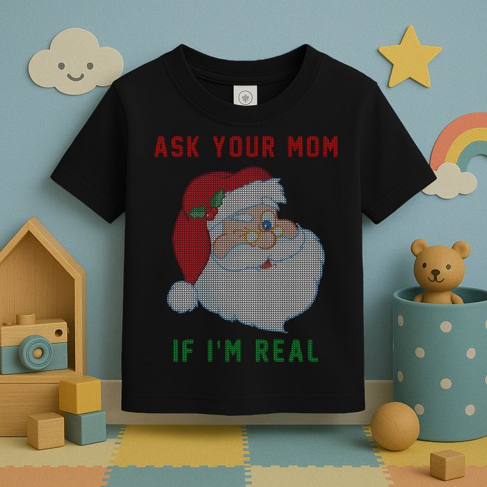 Ask Your Mom If I'm Real Funny Santa X-Mas Toddler T-Shirt