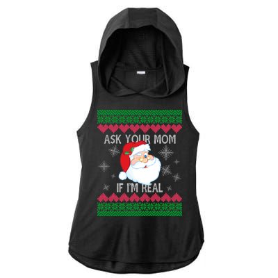 Ask your Mom if I'm Real Santa Claus Ugly X-Mas Ladies PosiCharge Tri-Blend Wicking Draft Hoodie Tank