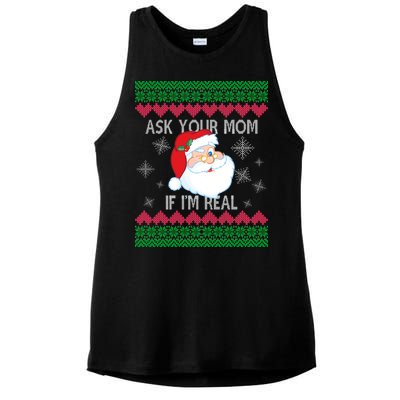 Ask your Mom if I'm Real Santa Claus Ugly X-Mas Ladies PosiCharge Tri-Blend Wicking Tank