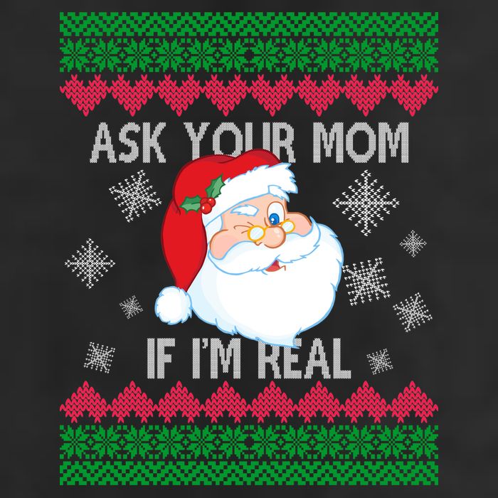 Ask your Mom if I'm Real Santa Claus Ugly X-Mas 7 Panel Mesh Trucker Snapback Hat