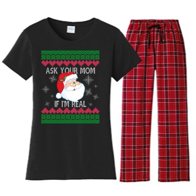 Ask your Mom if I'm Real Santa Claus Ugly X-Mas Women's Flannel Pajama Set