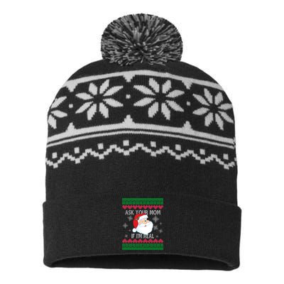 Ask your Mom if I'm Real Santa Claus Ugly X-Mas USA-Made Snowflake Beanie