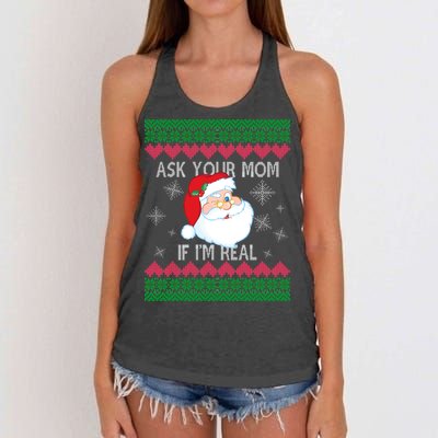 Ask your Mom if I'm Real Santa Claus Ugly X-Mas Women's Knotted Racerback Tank