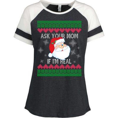 Ask your Mom if I'm Real Santa Claus Ugly X-Mas Enza Ladies Jersey Colorblock Tee