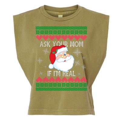 Ask your Mom if I'm Real Santa Claus Ugly X-Mas Garment-Dyed Women's Muscle Tee