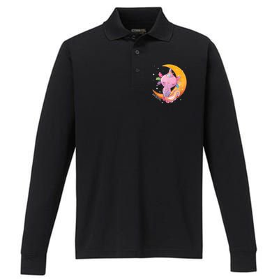 Axolotl Space Kawaii Japanese Anime Gift Girls Teens  Performance Long Sleeve Polo