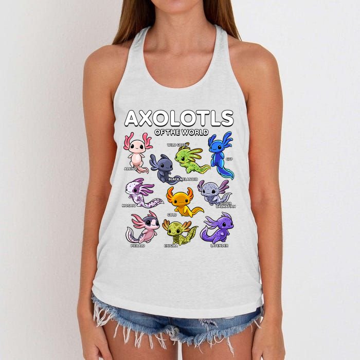 Axolotl Shirts Kawaii Axolotls Of The World Axolotl Animals Design Women's Knotted Racerback Tank