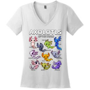 Axolotl Shirts Kawaii Axolotls Of The World Axolotl Animals Design Women's V-Neck T-Shirt