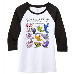 Axolotl Shirts Kawaii Axolotls Of The World Axolotl Animals Design Women's Tri-Blend 3/4-Sleeve Raglan Shirt