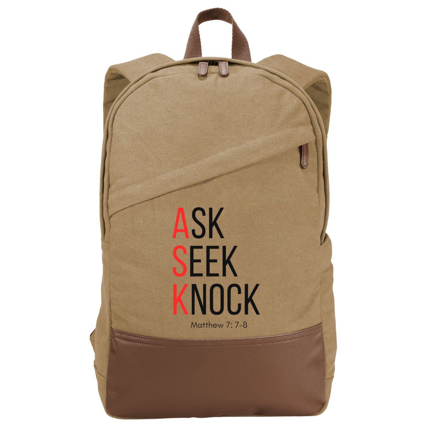 Ask Seek Knock Matthew 778 Inspirational Faith Cotton Canvas Backpack