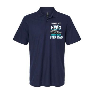 Asked God For A Hero He Sent Me My Step Dad Softstyle Adult Sport Polo