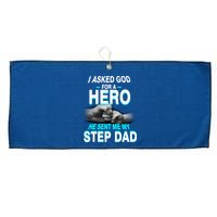 Asked God For A Hero He Sent Me My Step Dad Large Microfiber Waffle Golf Towel