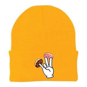 ASL Hand Sign Langauge Number 7 With Donuts Knit Cap Winter Beanie