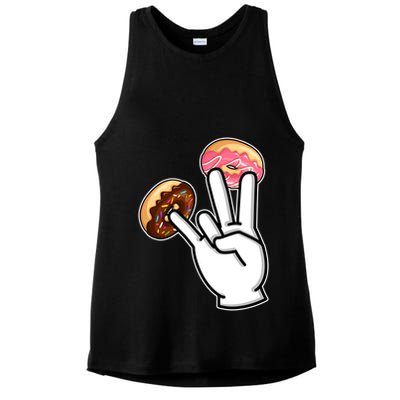 ASL Hand Sign Langauge Number 7 With Donuts Ladies PosiCharge Tri-Blend Wicking Tank