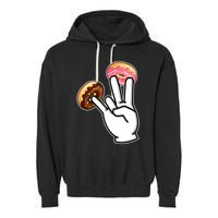 ASL Hand Sign Langauge Number 7 With Donuts Garment-Dyed Fleece Hoodie