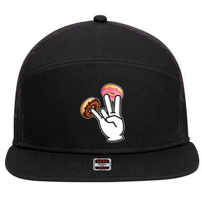 ASL Hand Sign Langauge Number 7 With Donuts 7 Panel Mesh Trucker Snapback Hat