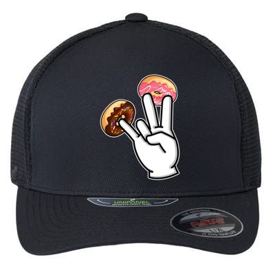 ASL Hand Sign Langauge Number 7 With Donuts Flexfit Unipanel Trucker Cap