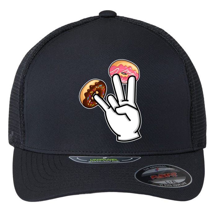 ASL Hand Sign Langauge Number 7 With Donuts Flexfit Unipanel Trucker Cap
