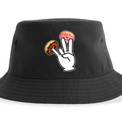 ASL Hand Sign Langauge Number 7 With Donuts Sustainable Bucket Hat